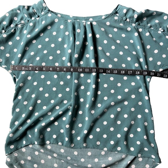Maeve Anthropologie Green Polka Dot Blouse Top Teal S Small Half Sleeves Buttons - Picture 11 of 17